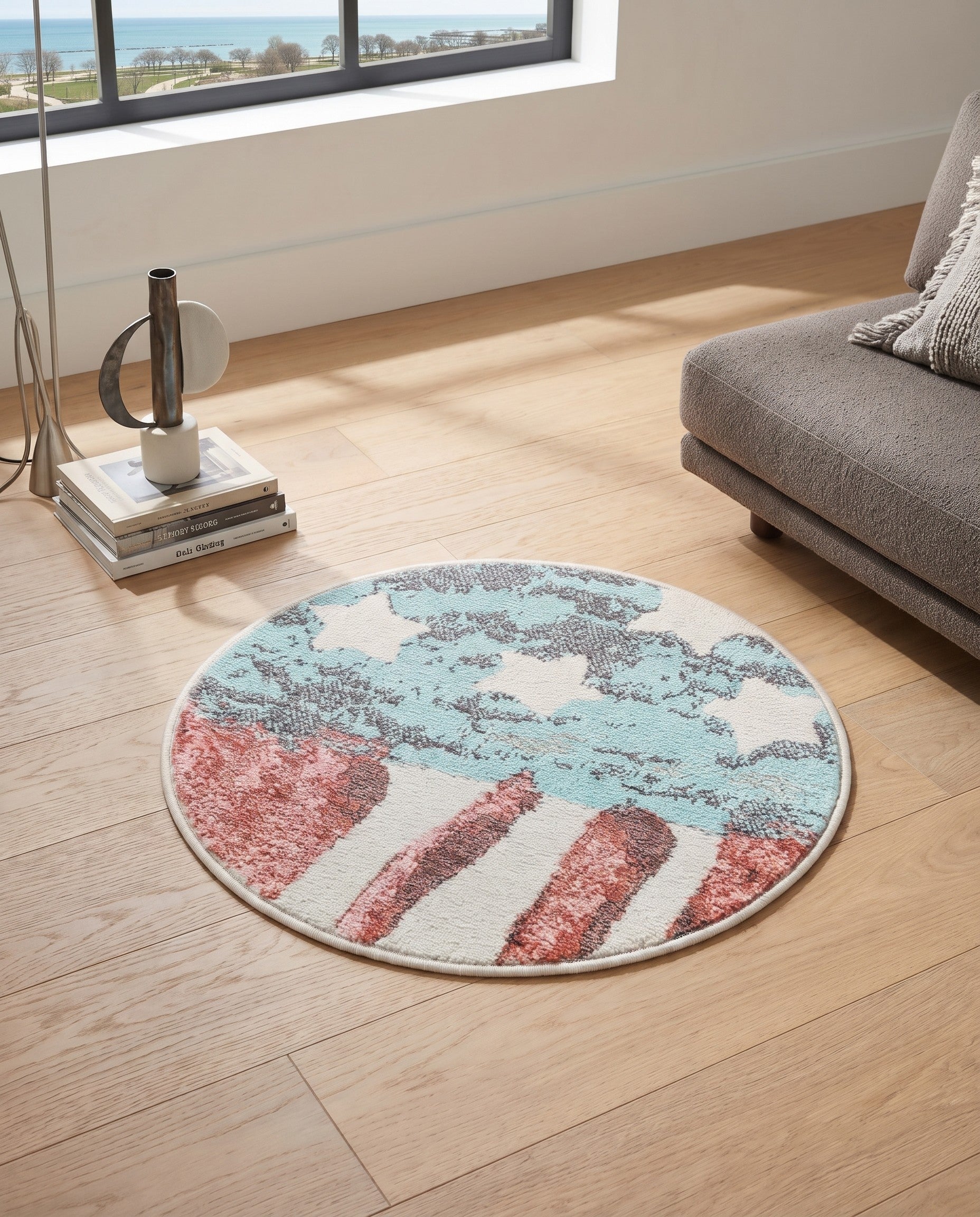 2' 2 x 2' 2 American Flag Whimsy Kids Round Rug