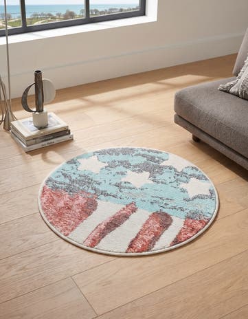 2' 2 x 2' 2 American Flag Whimsy Kids Round Rug