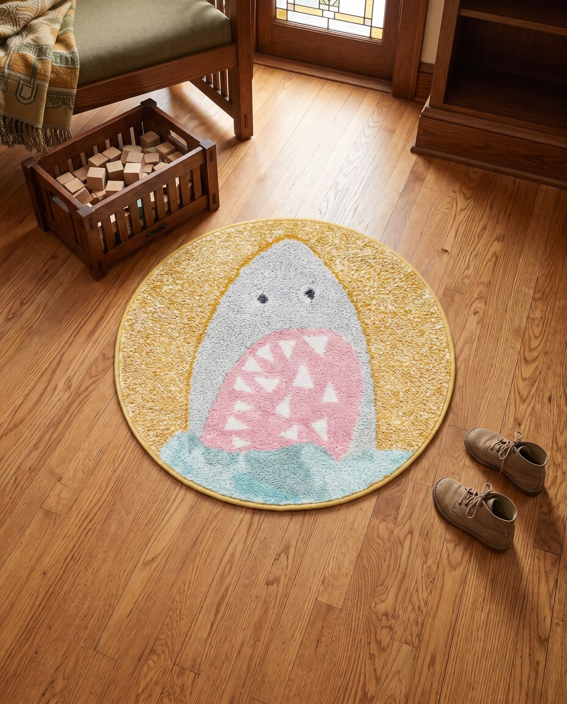 2' 2 x 2' 2 Shark Whimsy Kids Round Rug