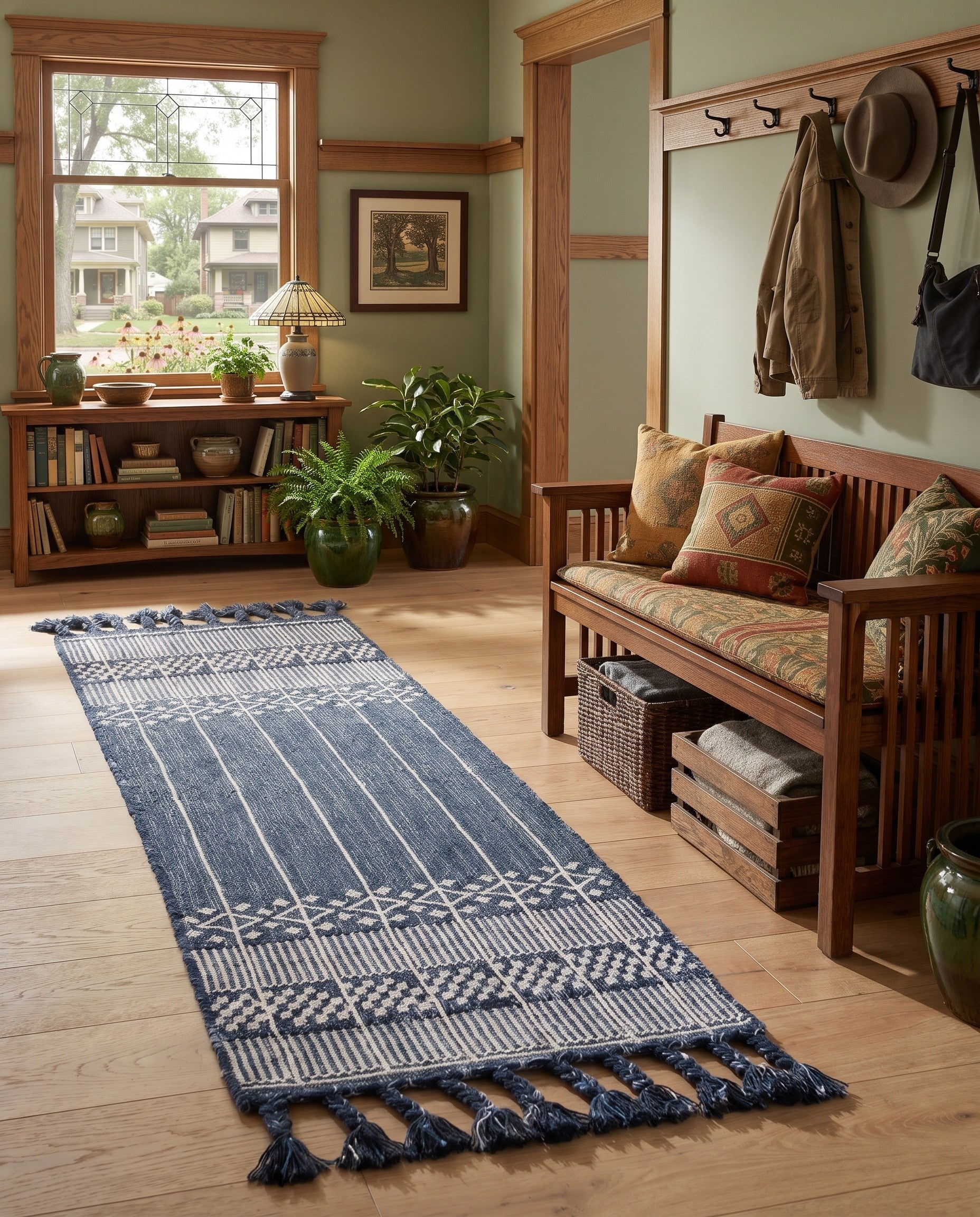Navy Blue Easy-Clean Eco Bohemian Indoor / Outdoor Runner Rug