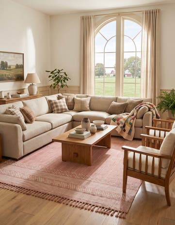 SOFT PINK Easy-Clean Eco Bohemian Indoor / Outdoor Rug