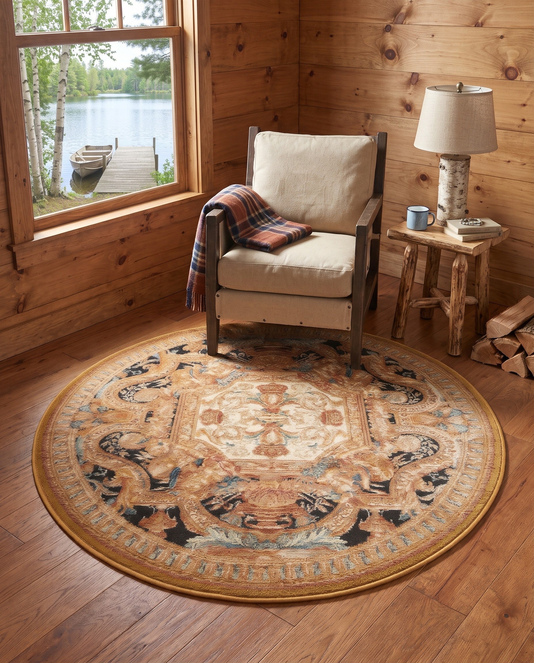 4' x 4' Easy-Clean Wainwright Traditional Indoor / Outdoor Round Rug