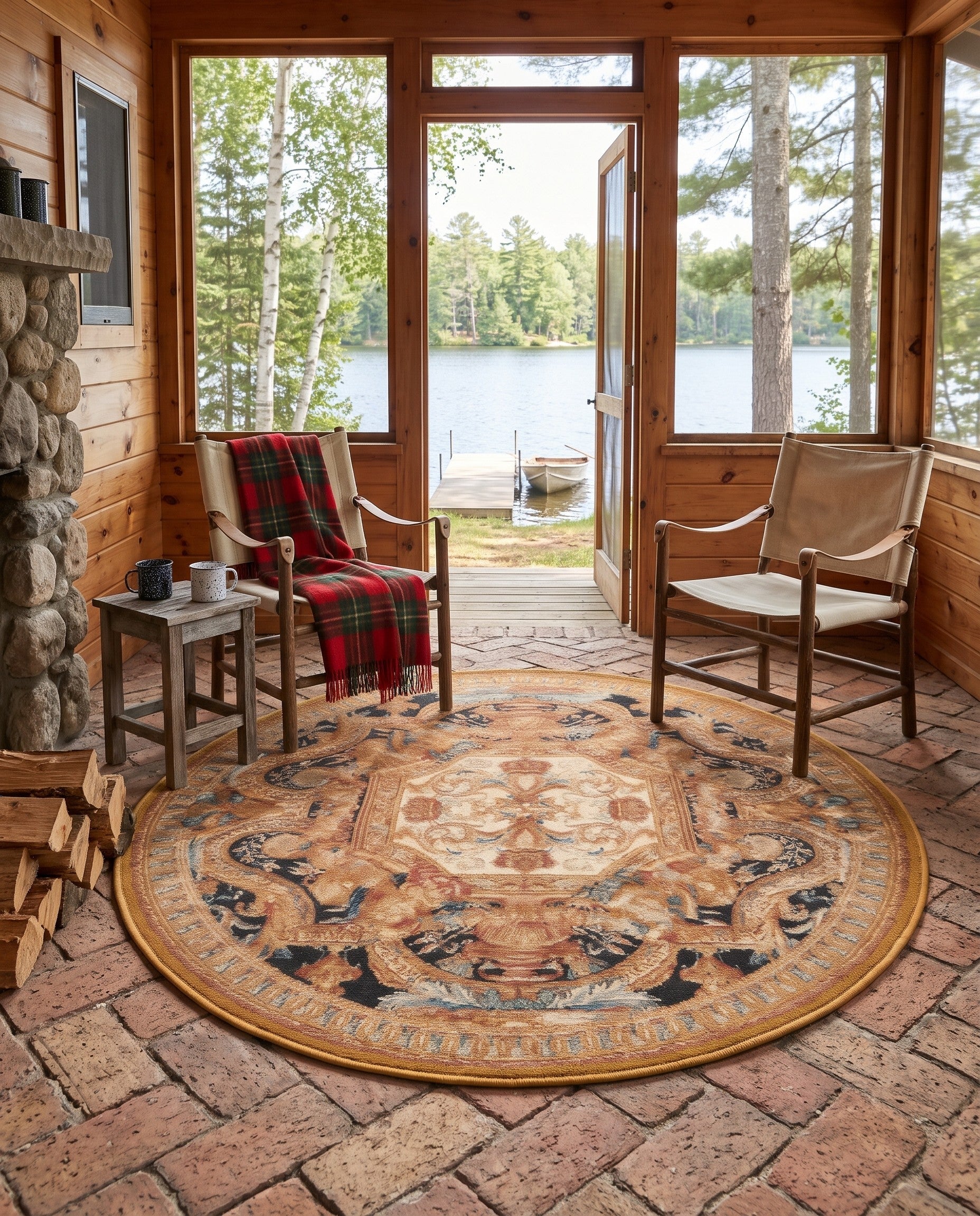 4' x 4' Easy-Clean Wainwright Traditional Indoor / Outdoor Round Rug