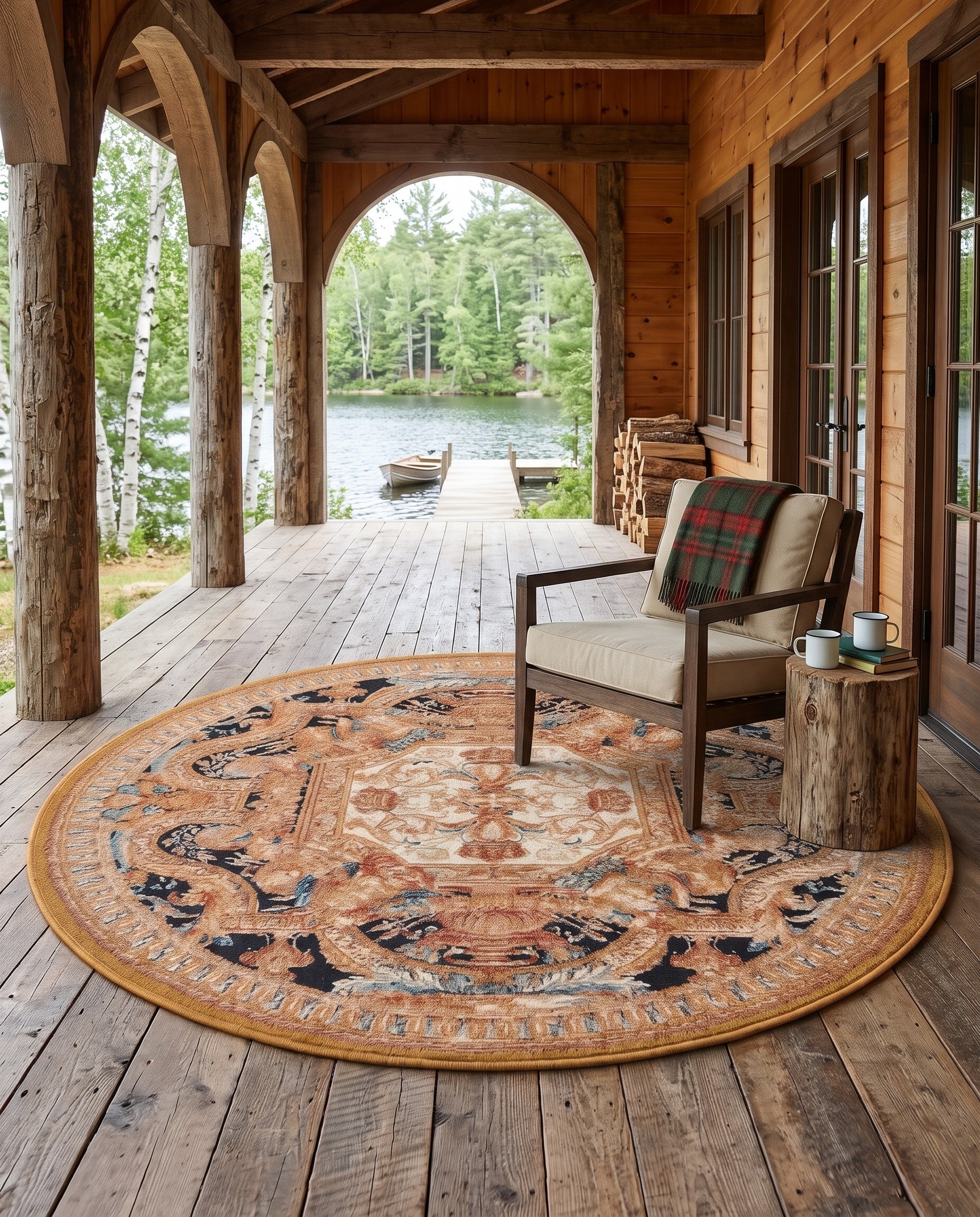 4' x 4' Easy-Clean Wainwright Traditional Indoor / Outdoor Round Rug