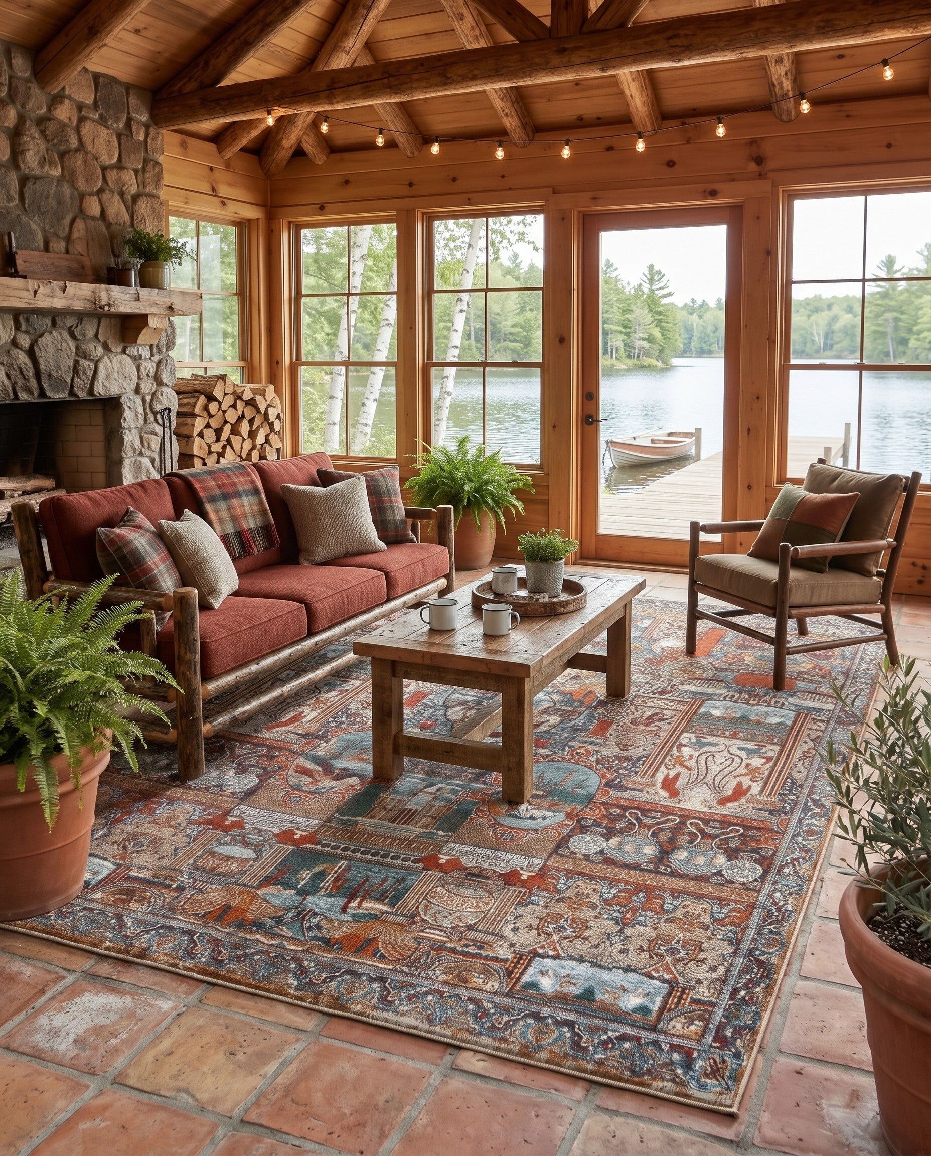 7' 10 x 10' Easy-Clean Traditional Indoor / Outdoor Rug
