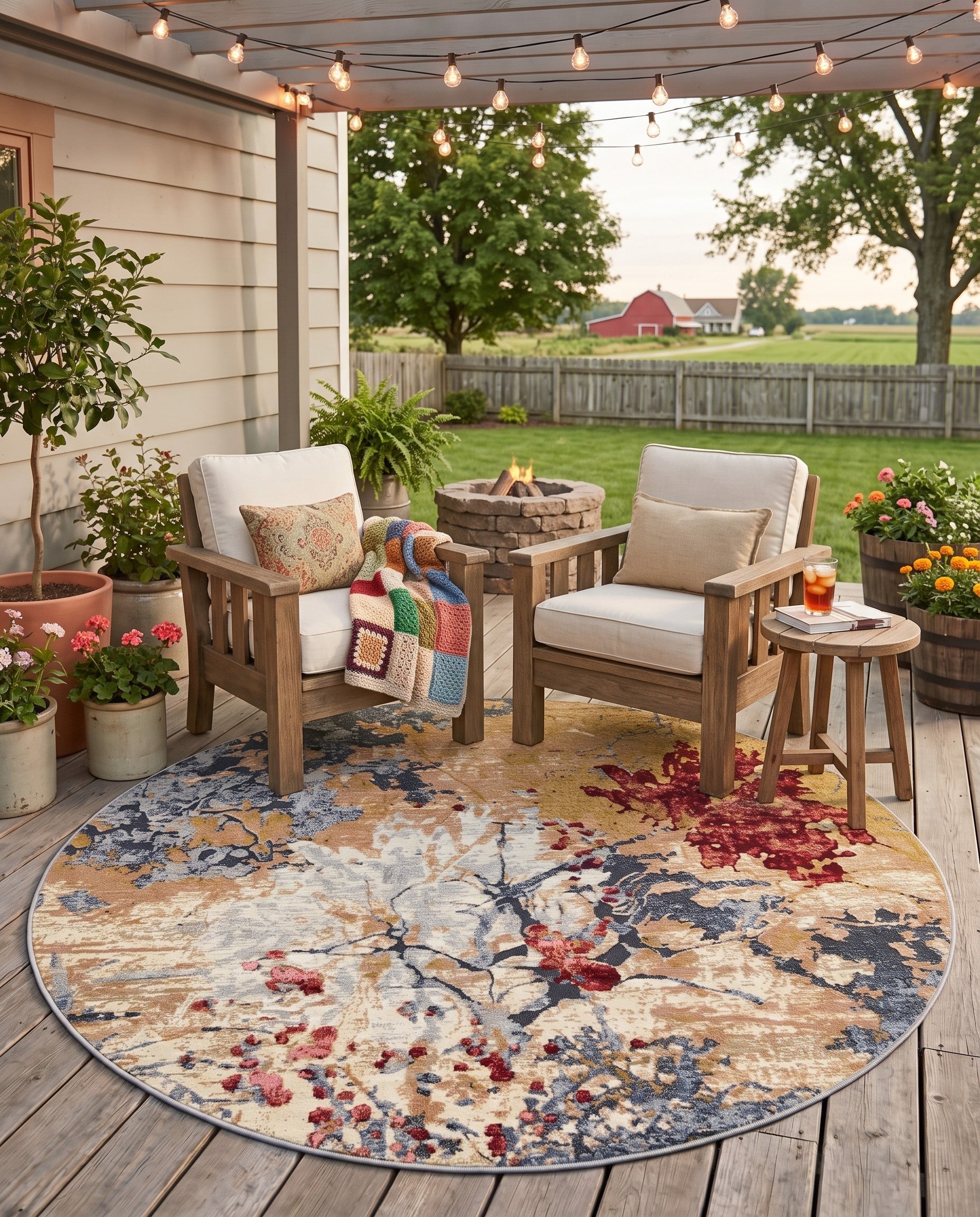 Easy-Clean Modern Indoor / Outdoor Round Rug