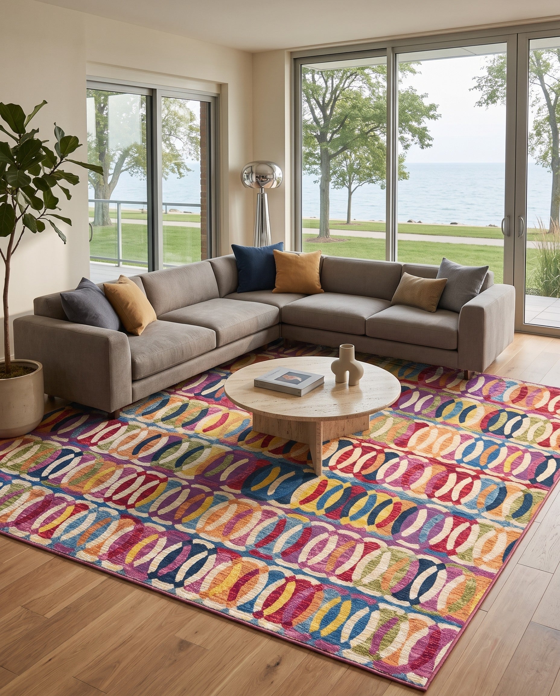 7' 10 x 7' 10 Easy-Clean Modern Indoor / Outdoor Square Rug