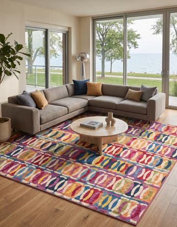 7' 10 x 7' 10 Easy-Clean Modern Indoor / Outdoor Square Rug