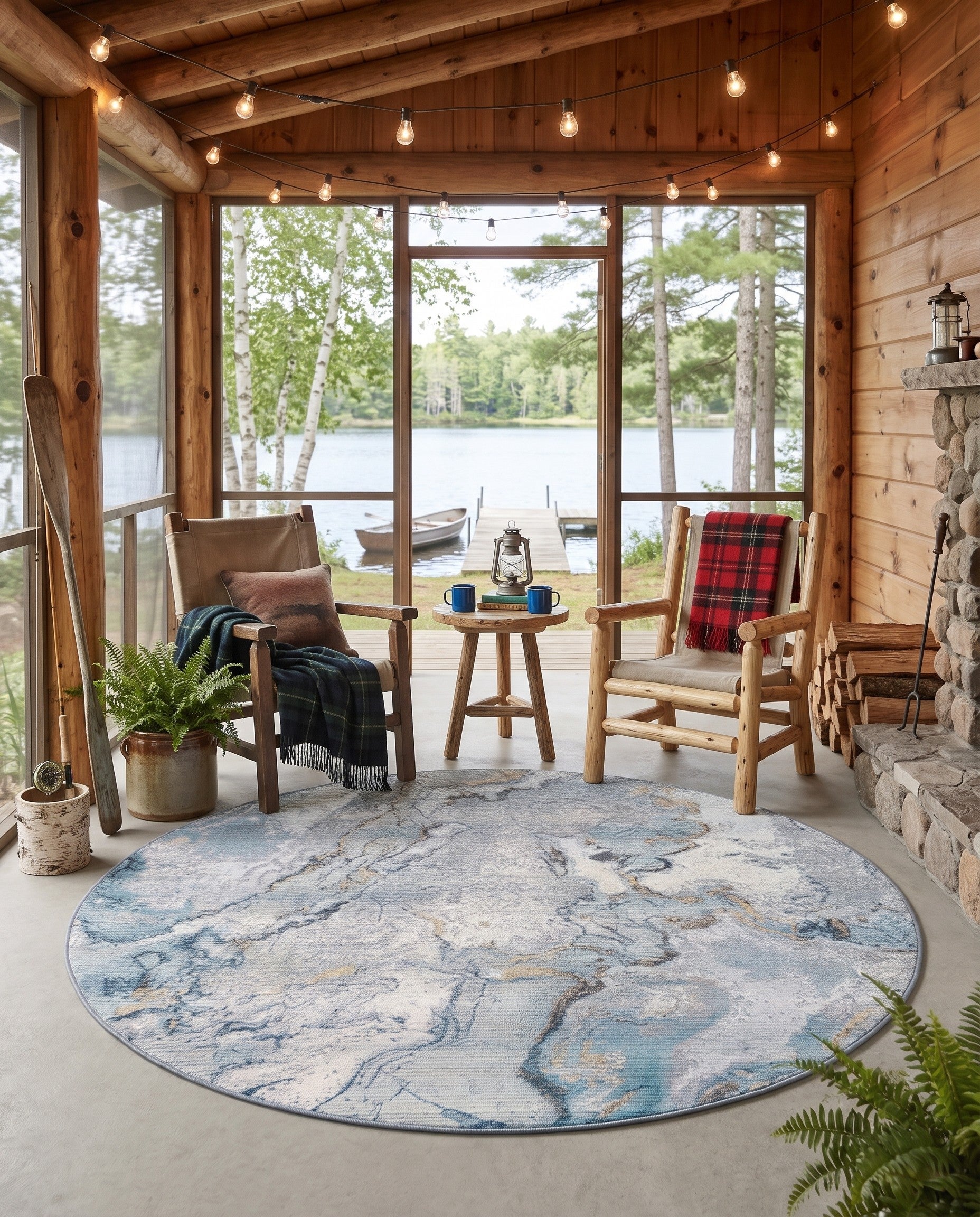5' 3 x 5' 3 Easy-Clean Modern Indoor / Outdoor Round Rug
