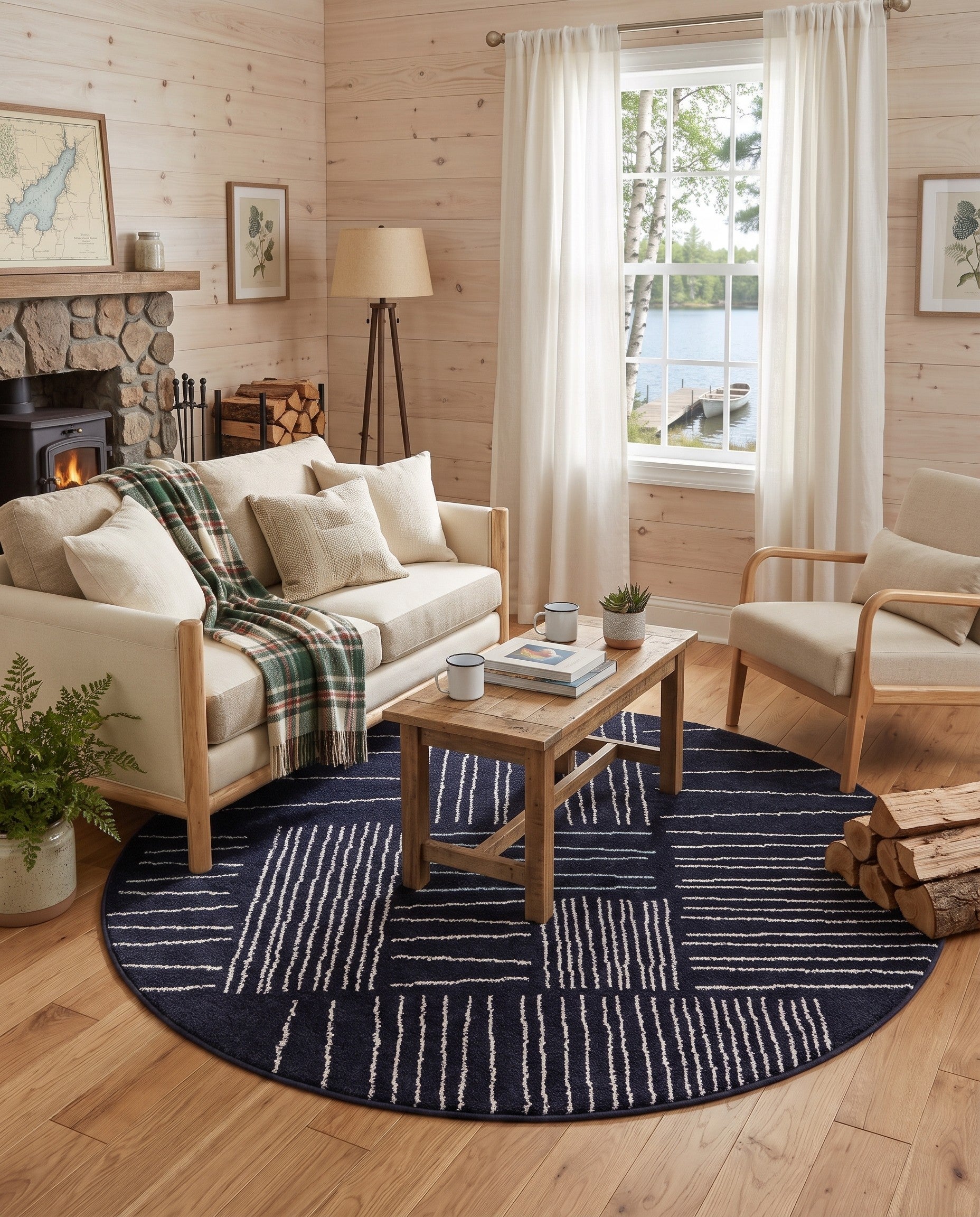 Navy Blue Hanahan Round Rug