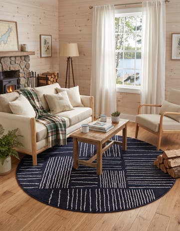 Navy Blue Hanahan Round Rug