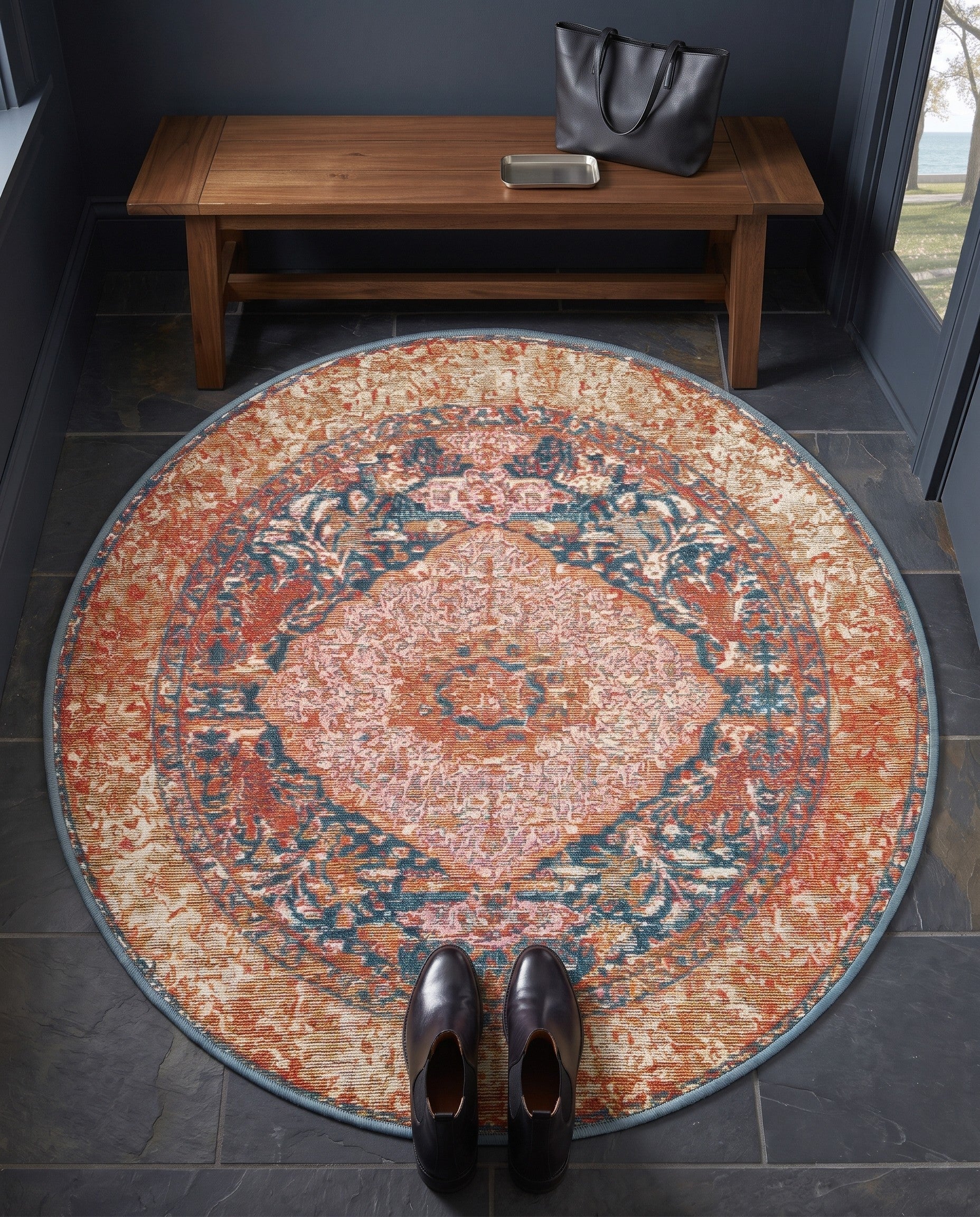 3' x 3' Easy-Clean Traditional Indoor / Outdoor Round Rug