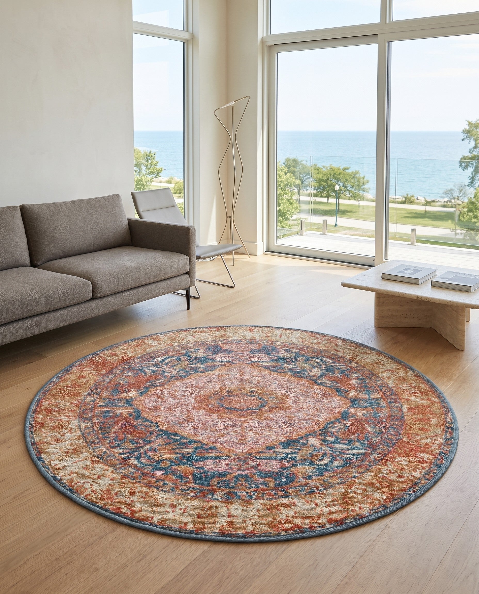 3' x 3' Easy-Clean Traditional Indoor / Outdoor Round Rug