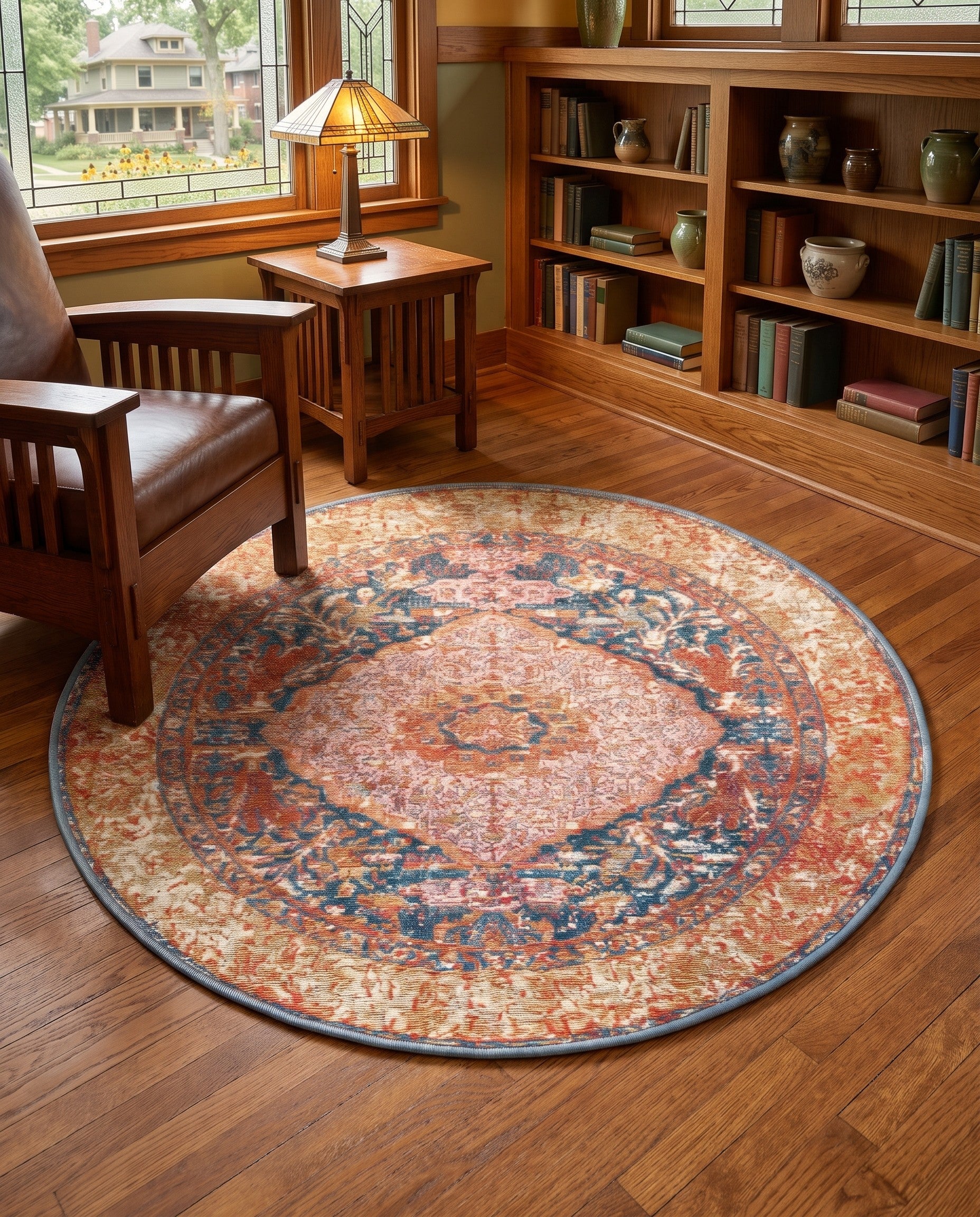 3' x 3' Easy-Clean Traditional Indoor / Outdoor Round Rug