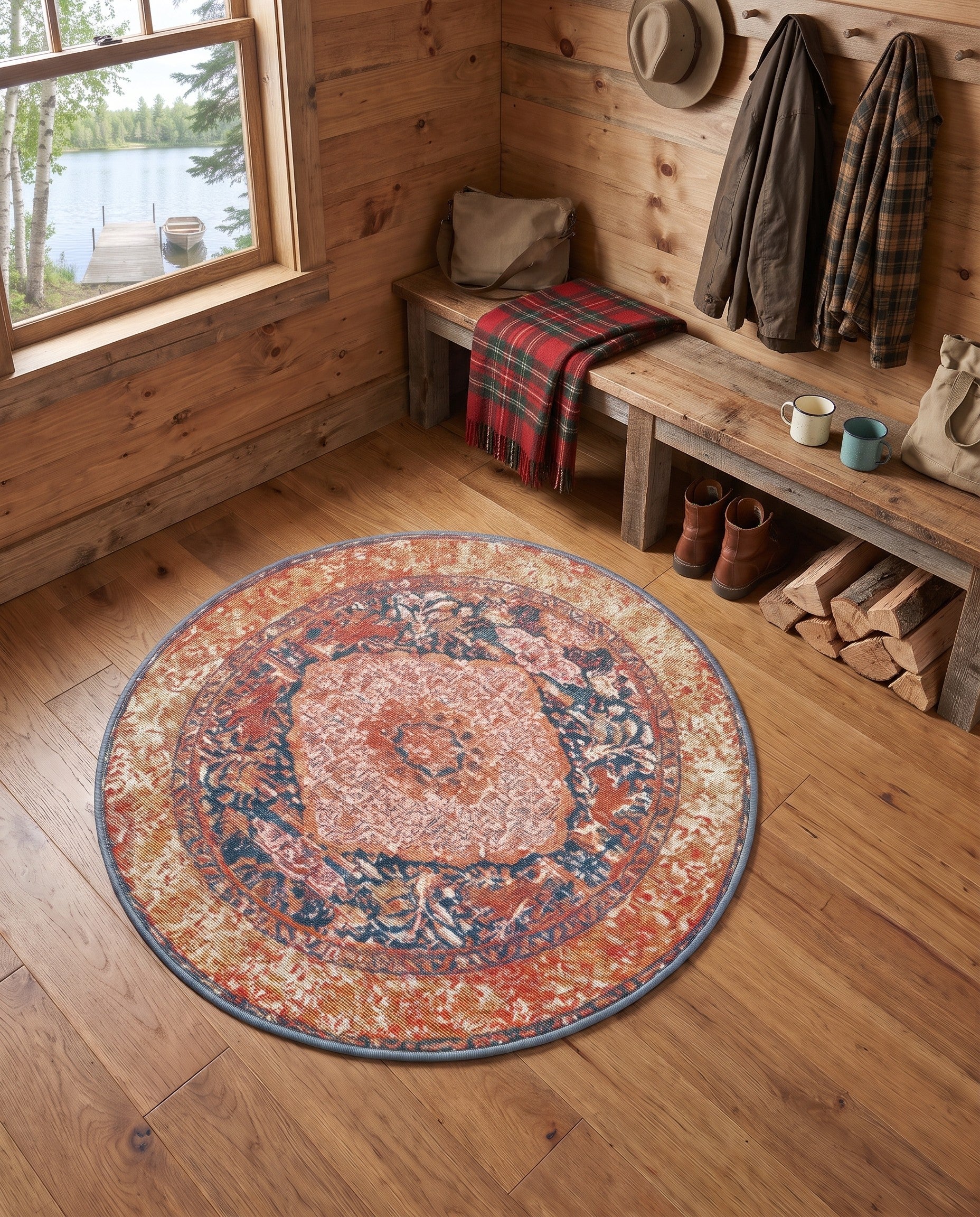 3' x 3' Easy-Clean Traditional Indoor / Outdoor Round Rug