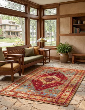 Red Green Blue Easy-Clean Traditional Indoor / Outdoor Rug
