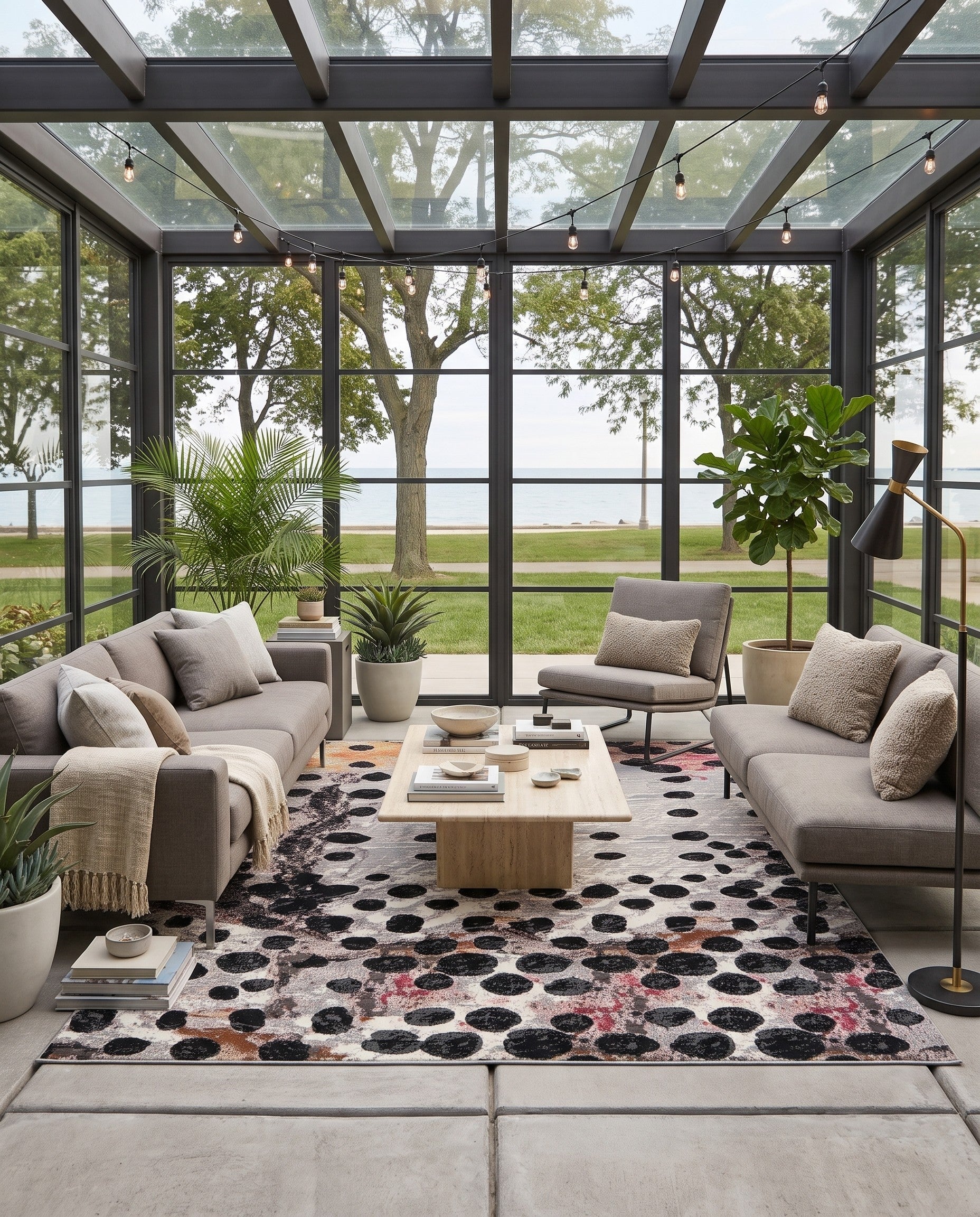 Black and White Easy-Clean Modern Indoor / Outdoor Rug