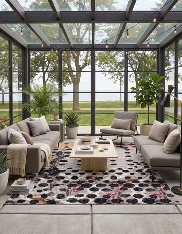 Black and White Easy-Clean Modern Indoor / Outdoor Rug