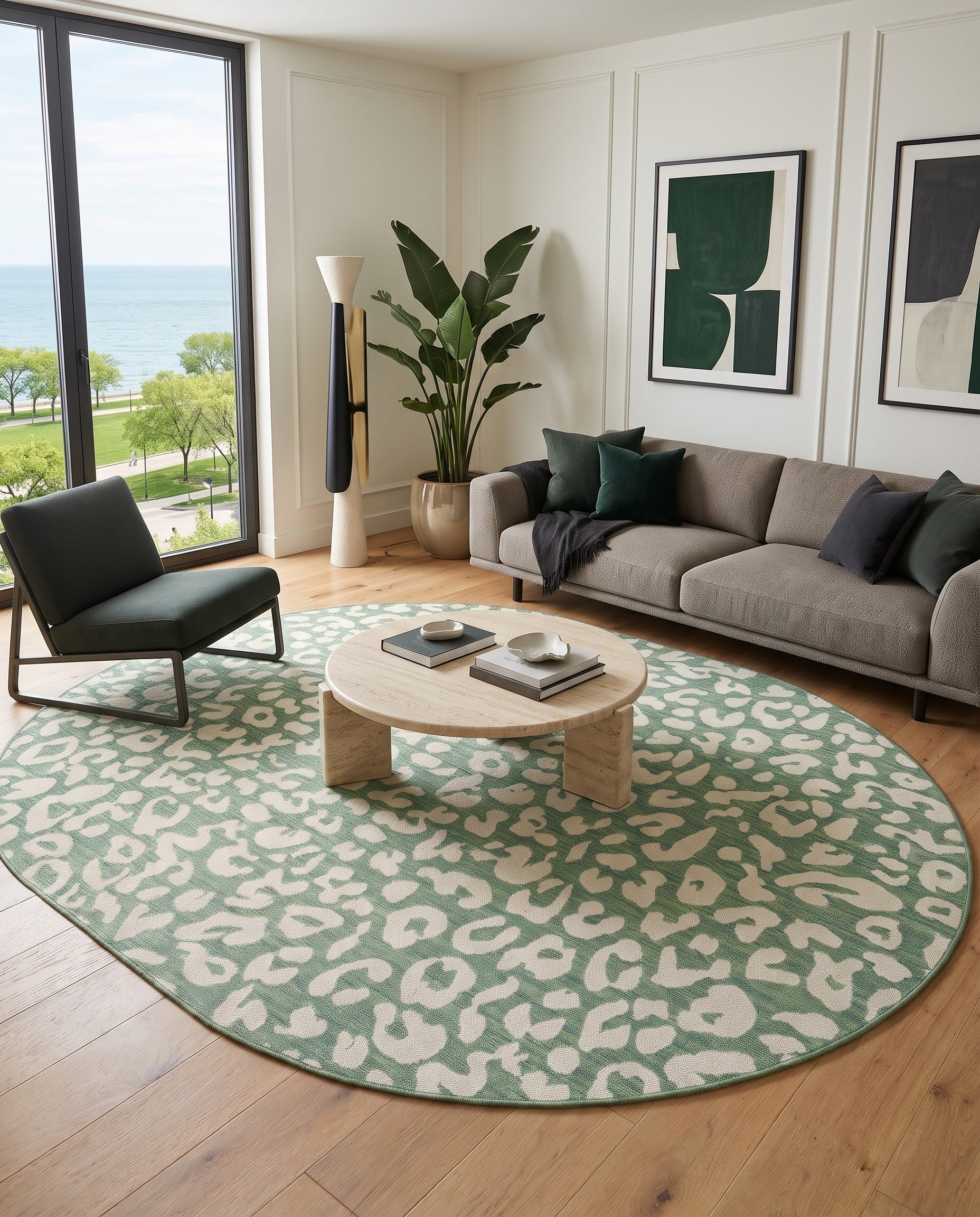 7' 10 x 10' Easy-Clean Safari Indoor / Outdoor Oval Rug