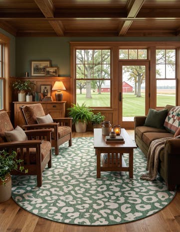 Blue and Green Easy-Clean Safari Indoor / Outdoor Oval Rug