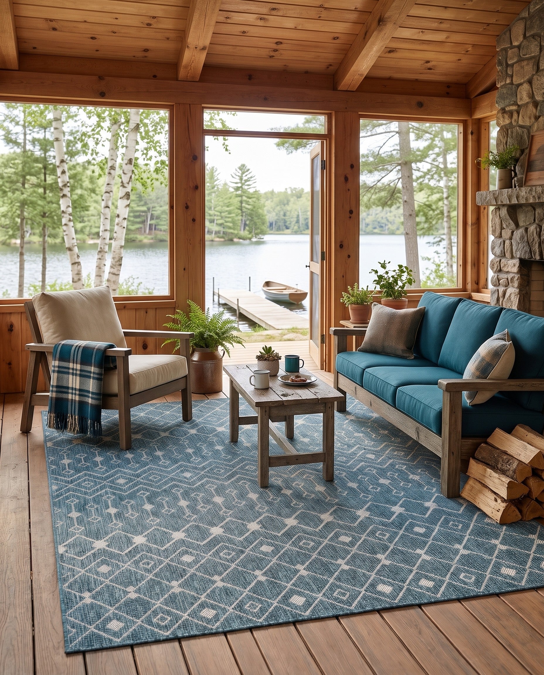 5' 3 x 7' Easy-Clean Lattice Indoor / Outdoor Rug