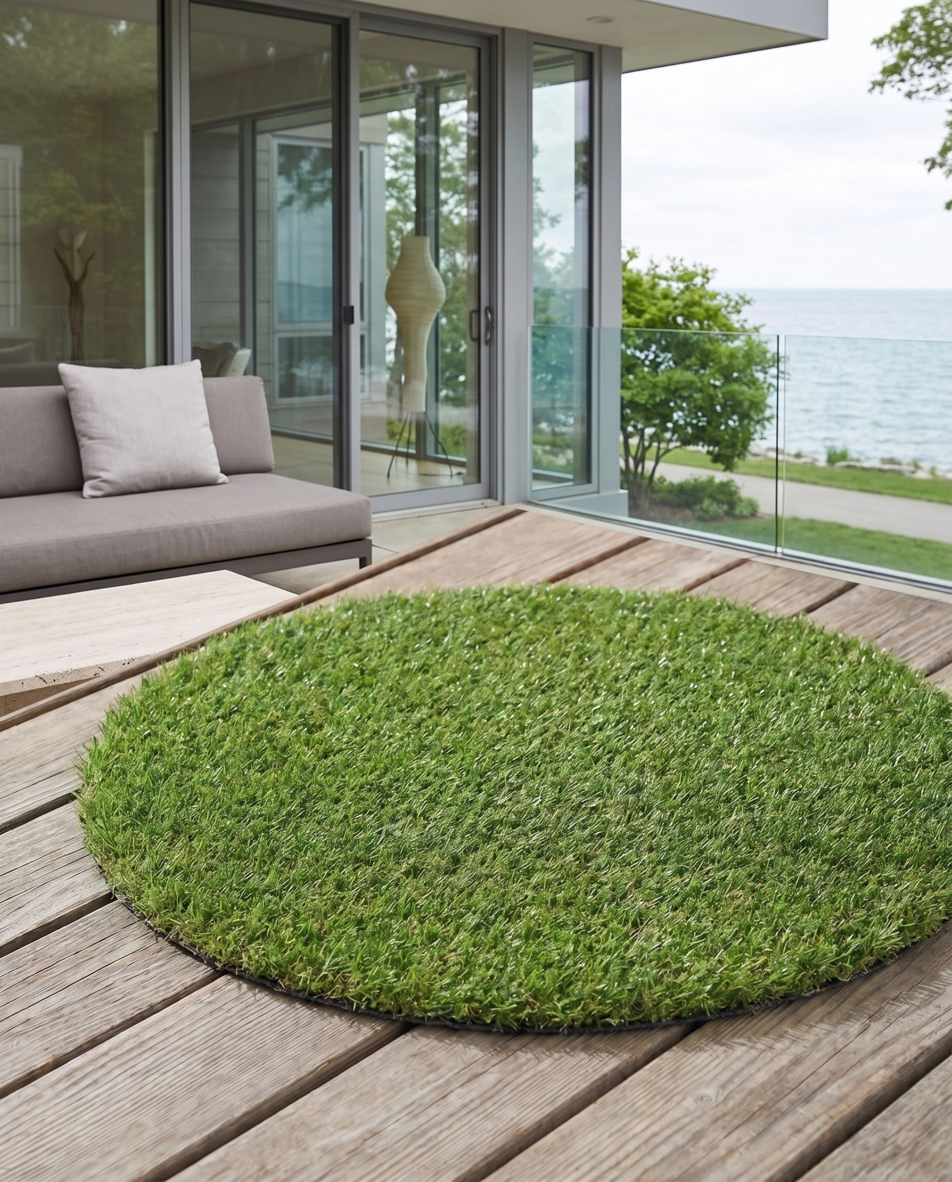Green Easy-Clean Grass Indoor / Outdoor Round Rug