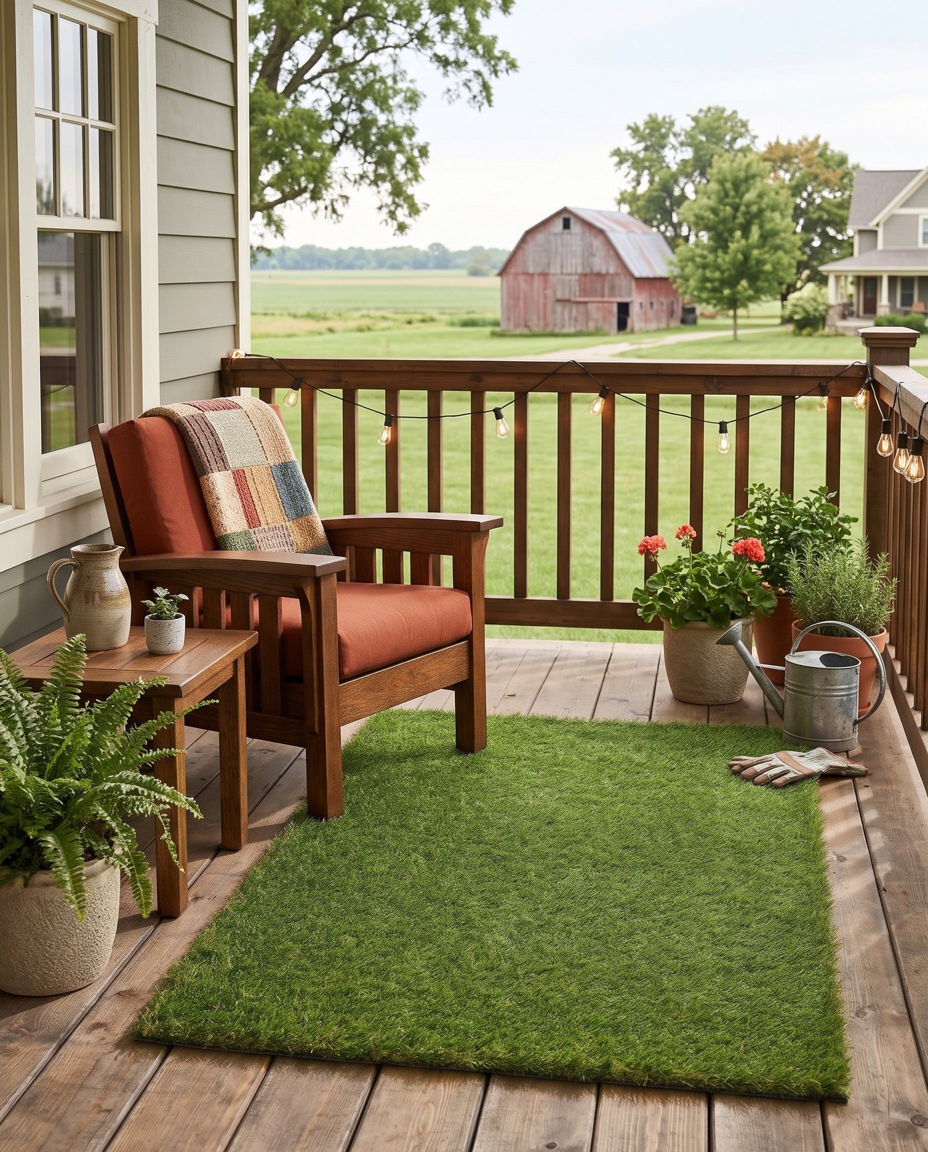 Green Easy-Clean Grass Indoor / Outdoor Rug