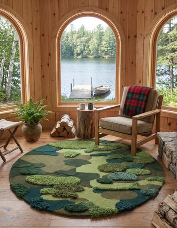 Green Moss Garden Round Rug