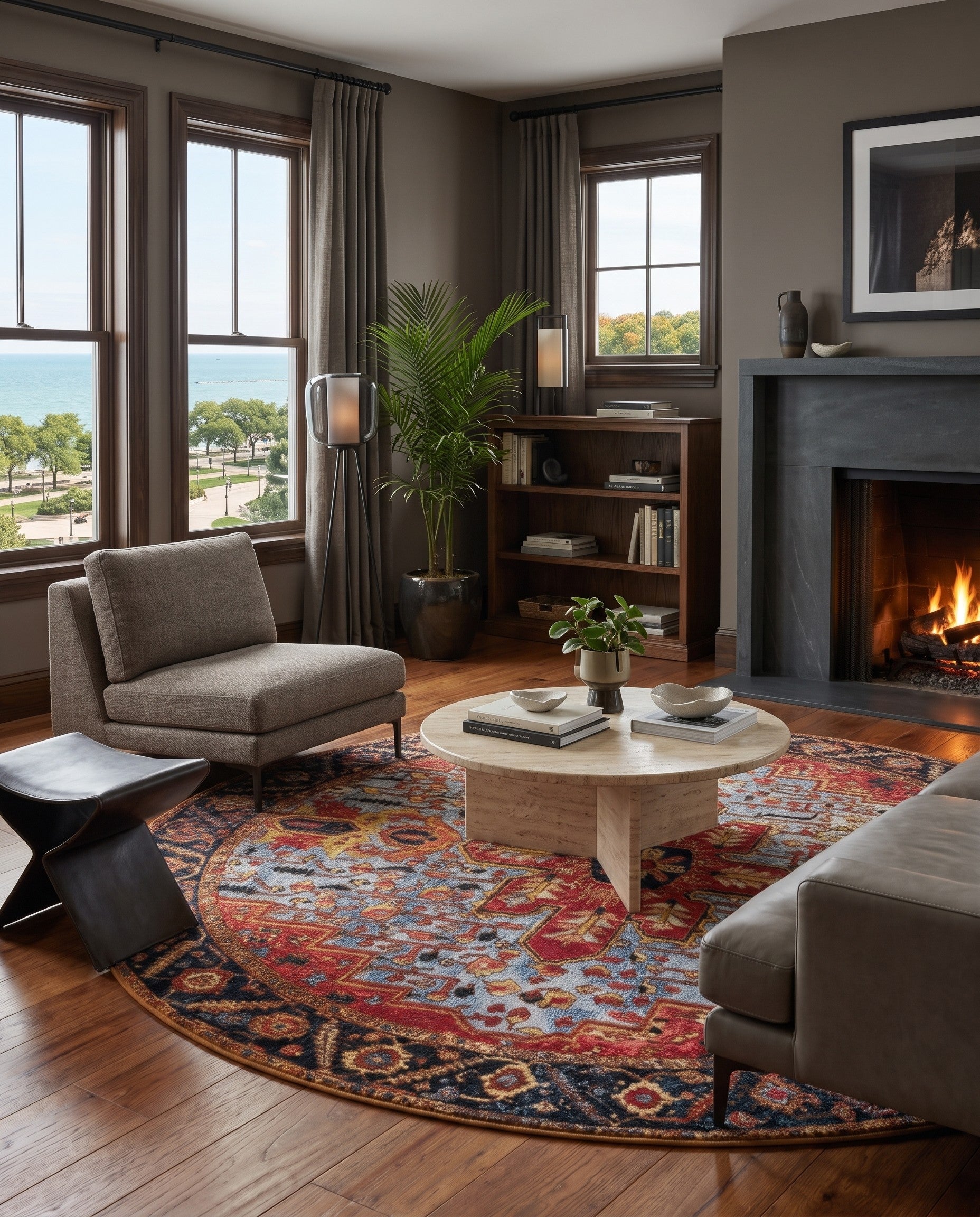 7' 10 x 7' 10 Easy-Clean Ellsworth Traditional Indoor / Outdoor Round Rug