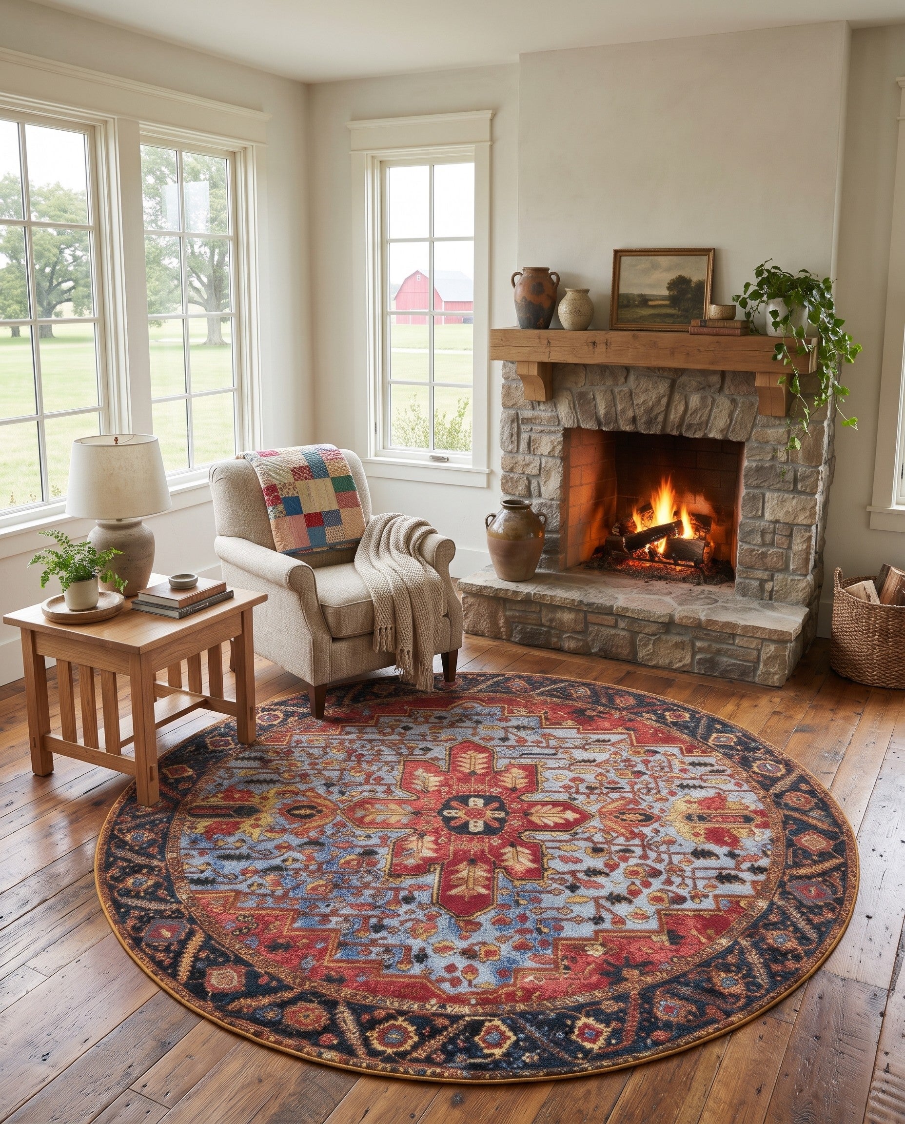 7' 10 x 7' 10 Easy-Clean Ellsworth Traditional Indoor / Outdoor Round Rug