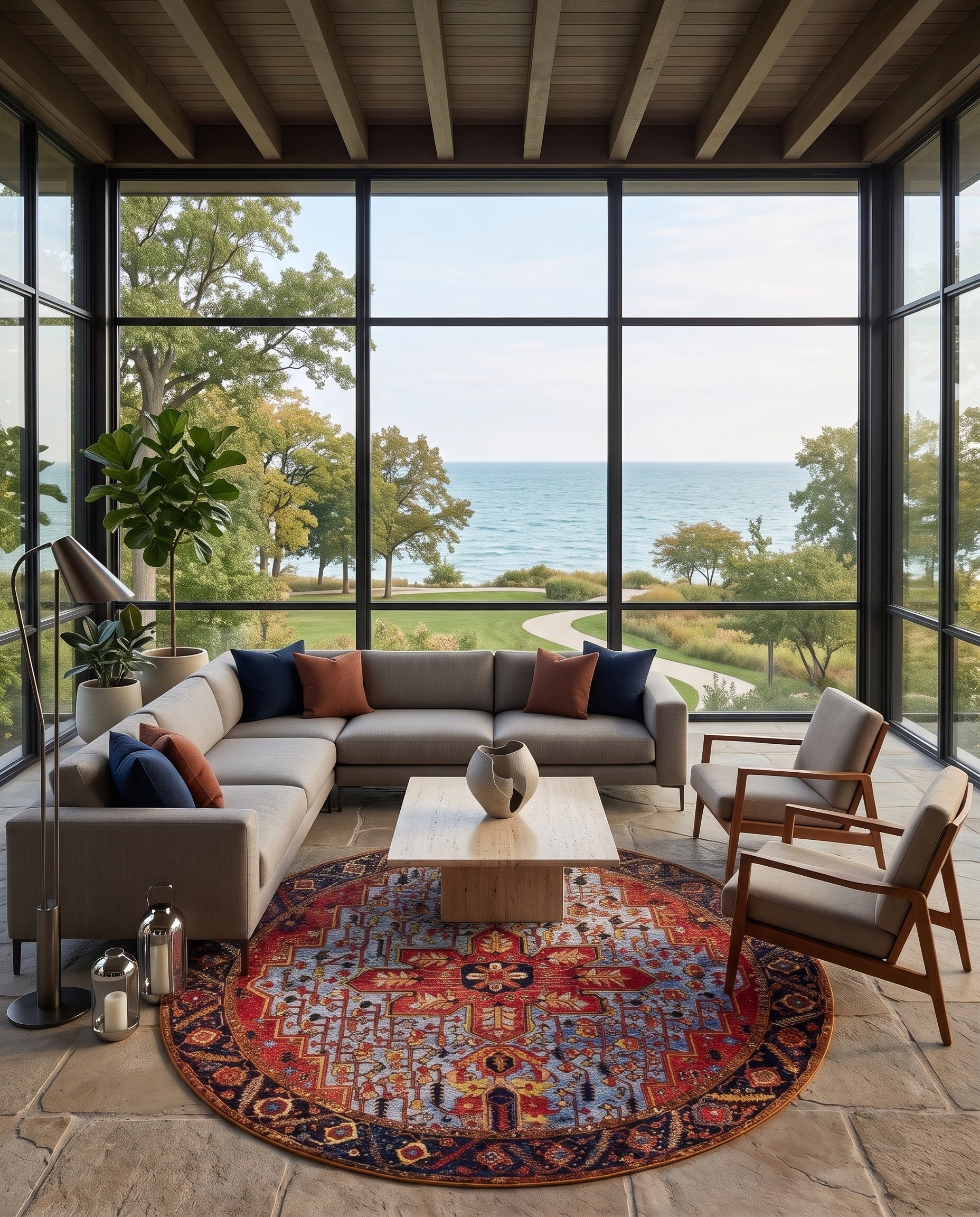 7' 10 x 7' 10 Easy-Clean Ellsworth Traditional Indoor / Outdoor Round Rug