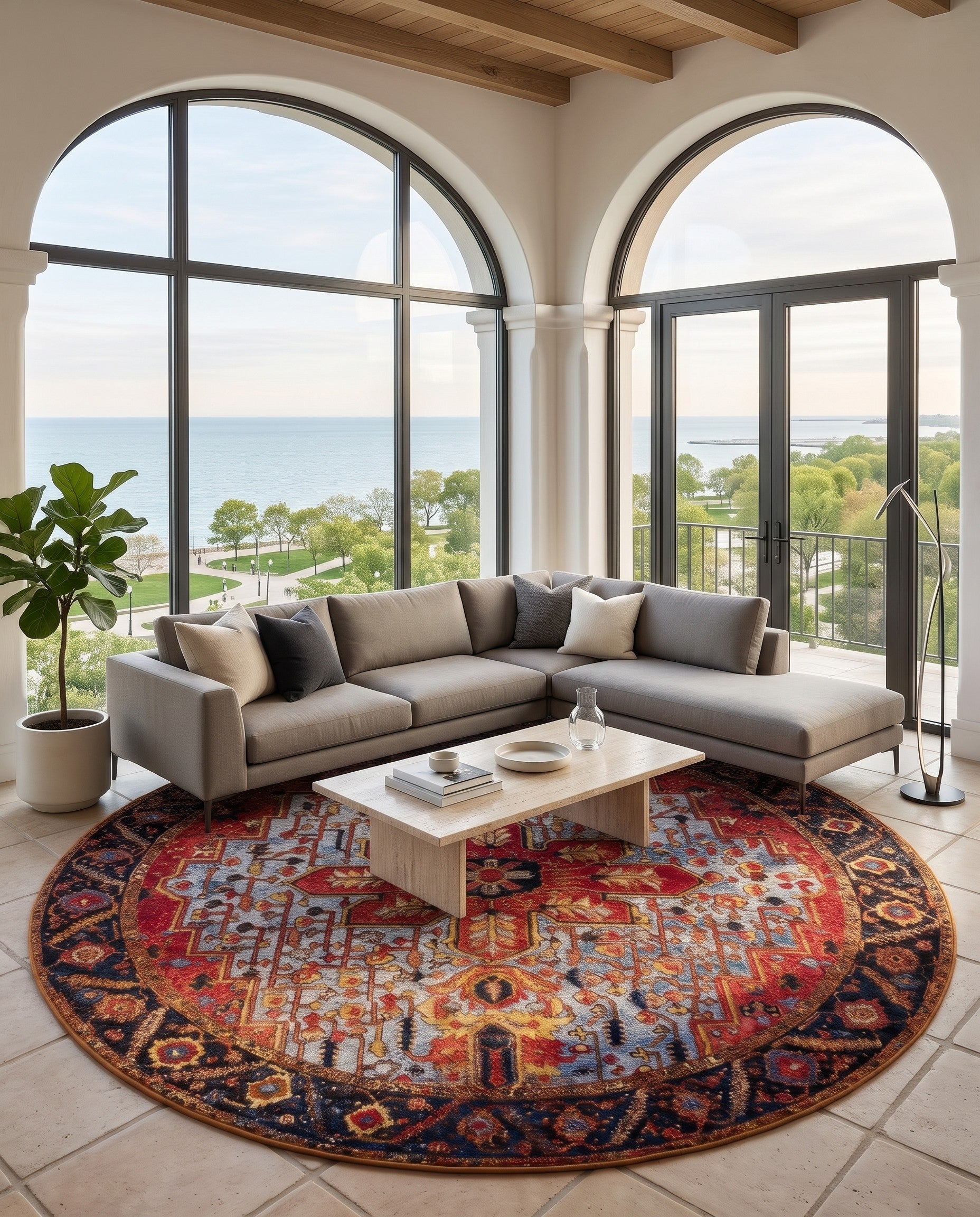 7' 10 x 7' 10 Easy-Clean Ellsworth Traditional Indoor / Outdoor Round Rug