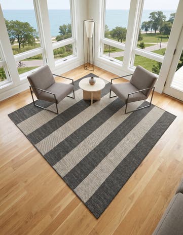 Charcoal Gray Easy-Clean Ribbon Indoor / Outdoor Square Rug
