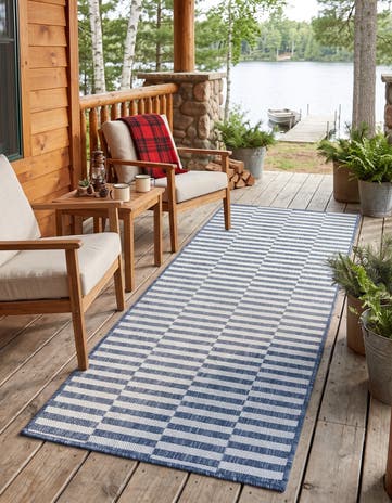 Blue Easy-Clean Ribbon Indoor / Outdoor Runner Rug