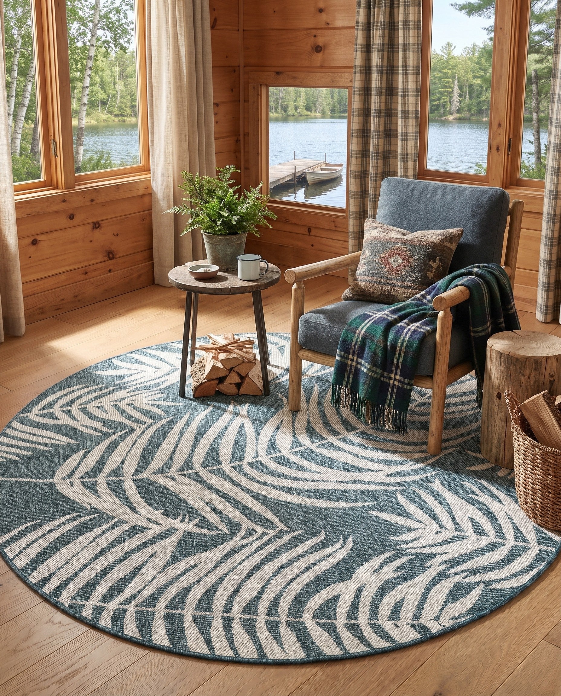 6' x 6' Easy-Clean Botanical Indoor / Outdoor Round Rug