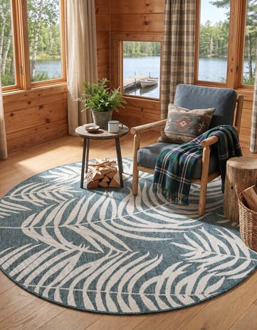 6' x 6' Easy-Clean Botanical Indoor / Outdoor Round Rug