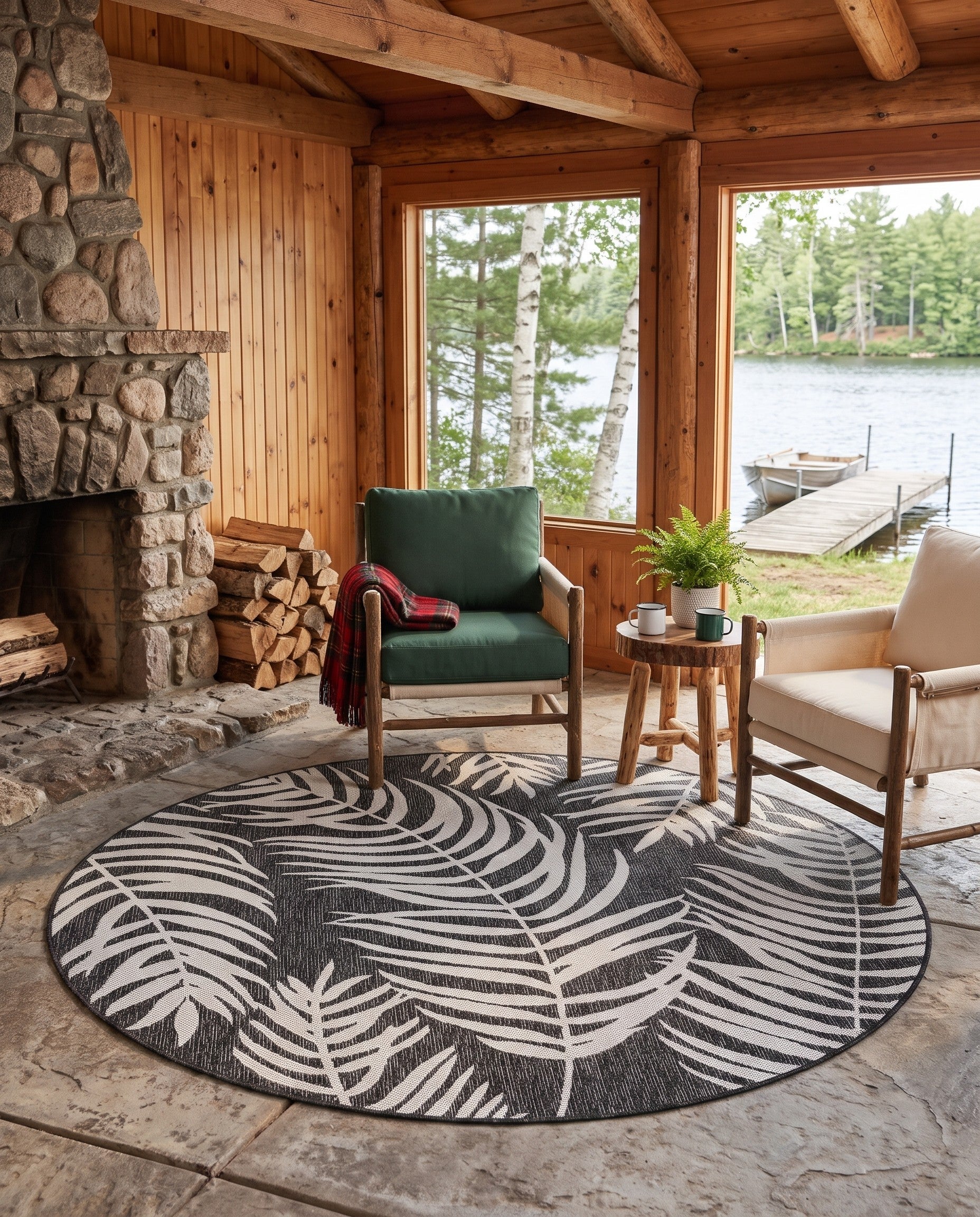 6' x 6' Easy-Clean Botanical Indoor / Outdoor Round Rug