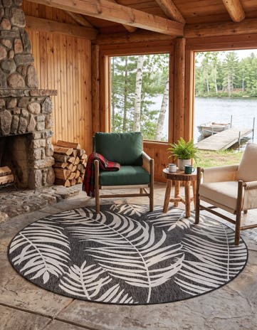6' x 6' Easy-Clean Botanical Indoor / Outdoor Round Rug