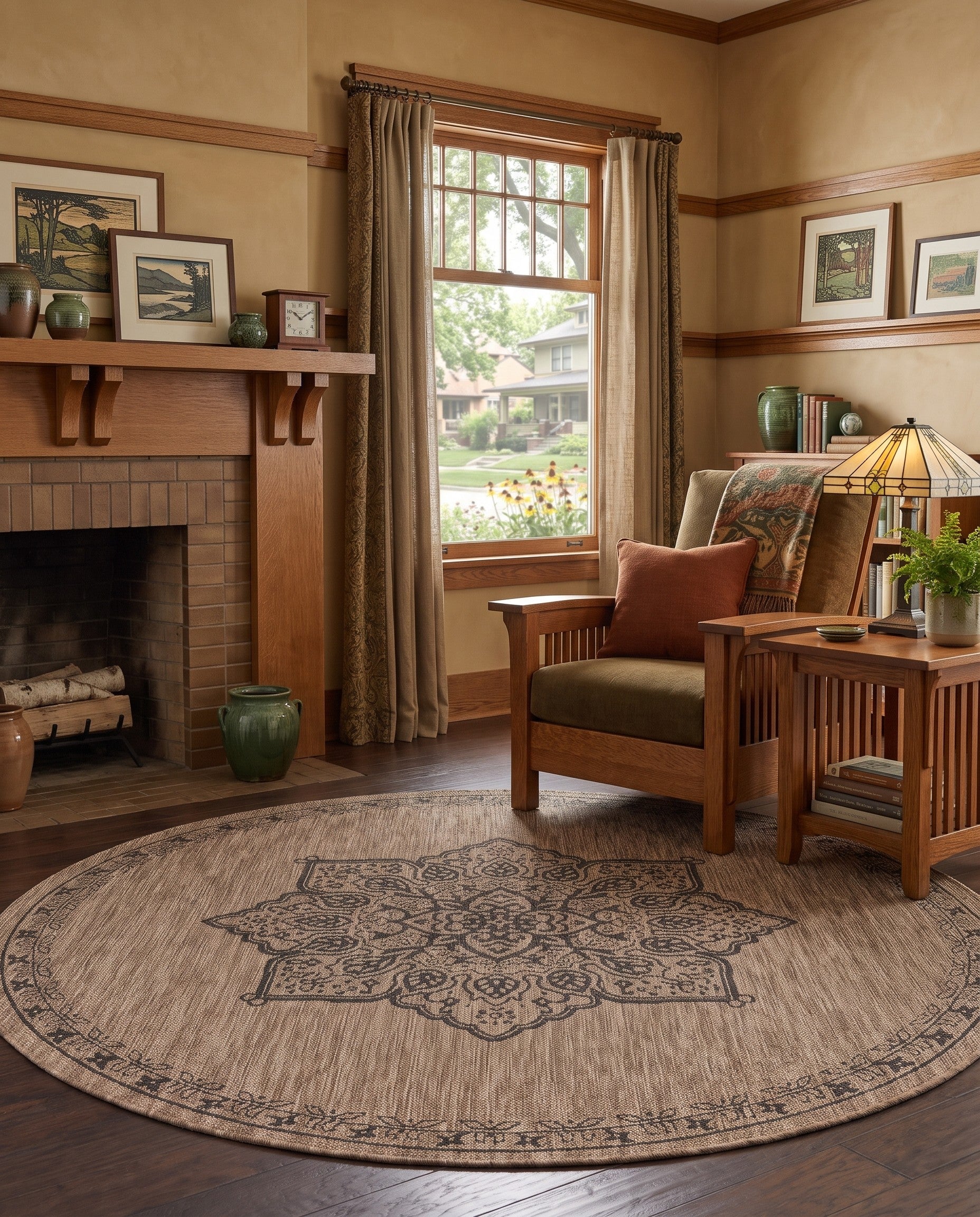 6' x 6' Easy-Clean Traditional Indoor / Outdoor Round Rug