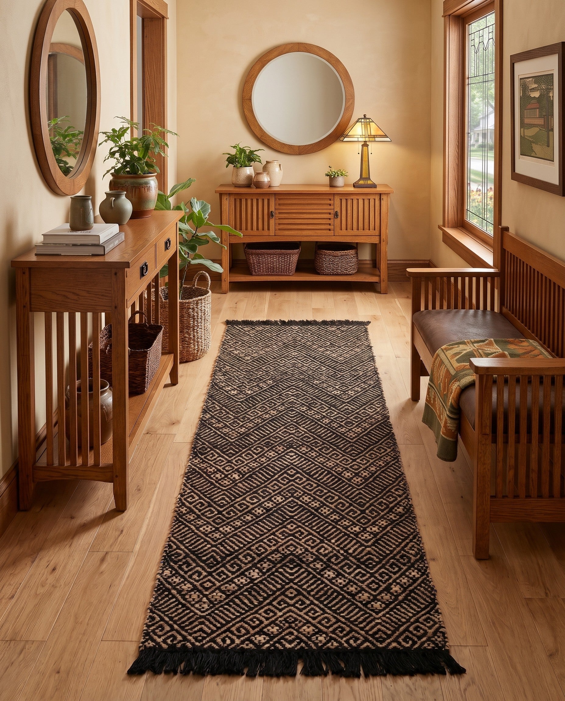 Black and Natural Handmade Braided Jute Runner Rug