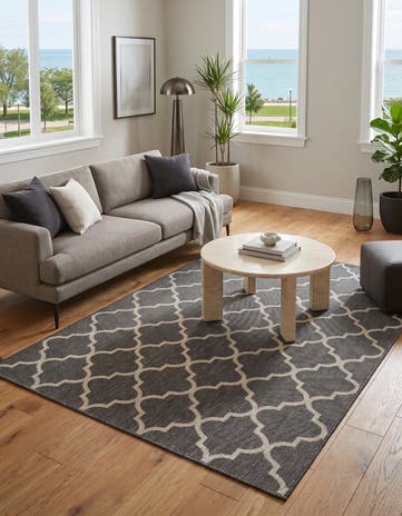 Black Easy-Clean Lattice Indoor / Outdoor Rug