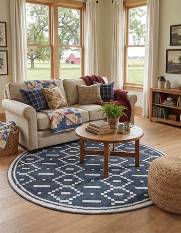 Blue Oslo Round Rug