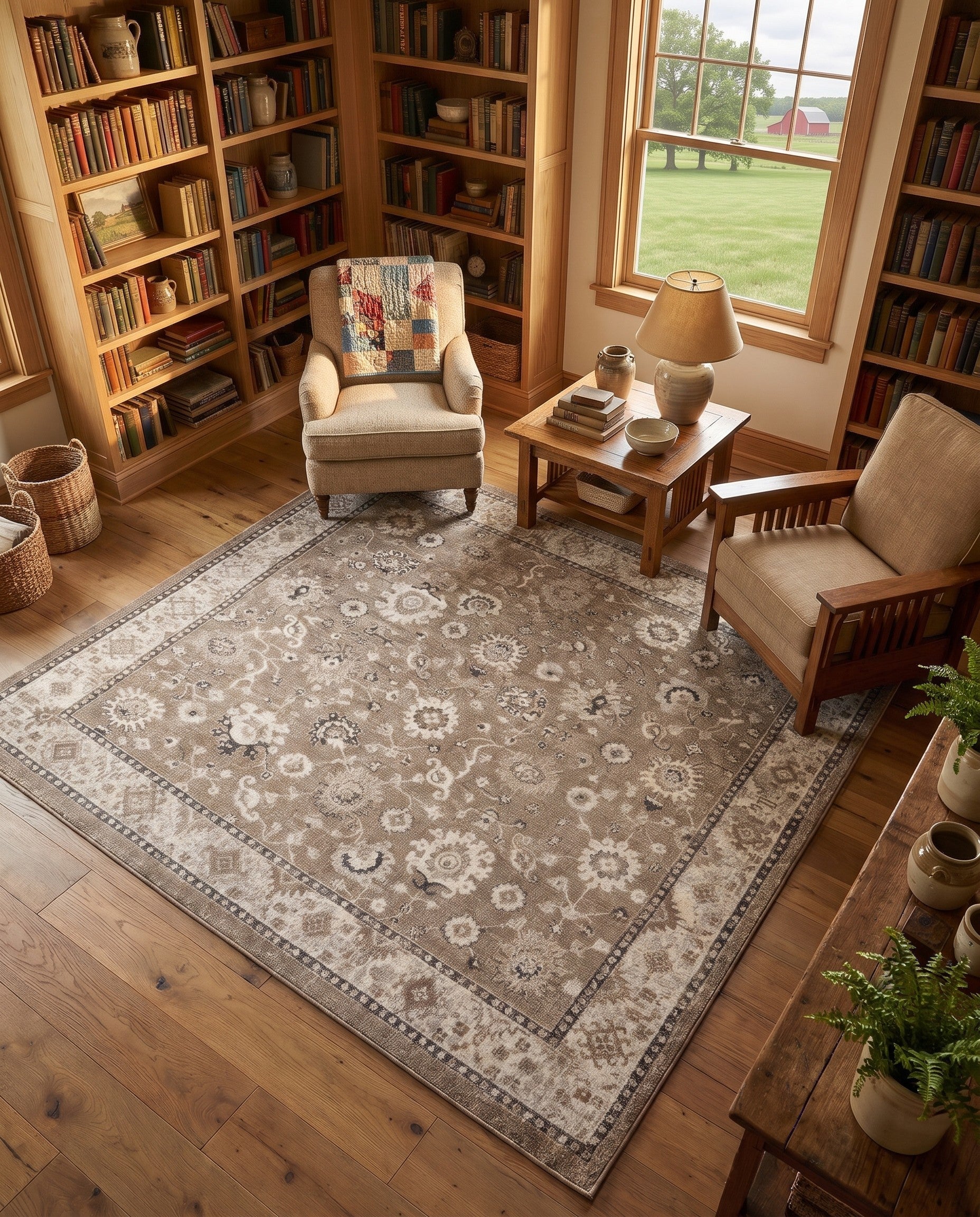 Beige and Brown Madeline Square Rug