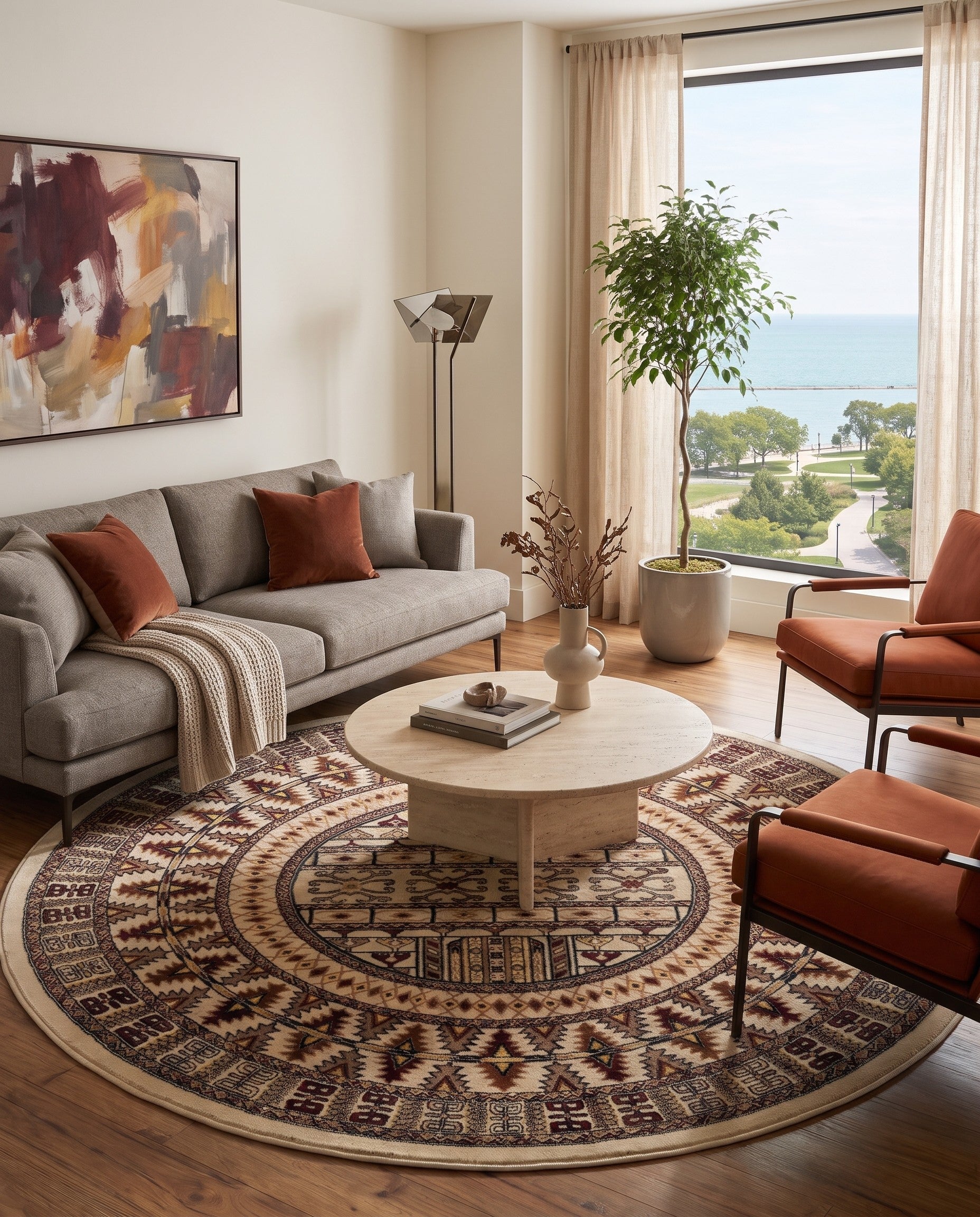 Beige Bokhara Round Rug