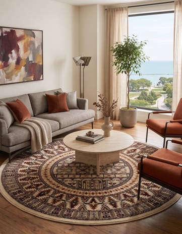 Beige Bokhara Round Rug