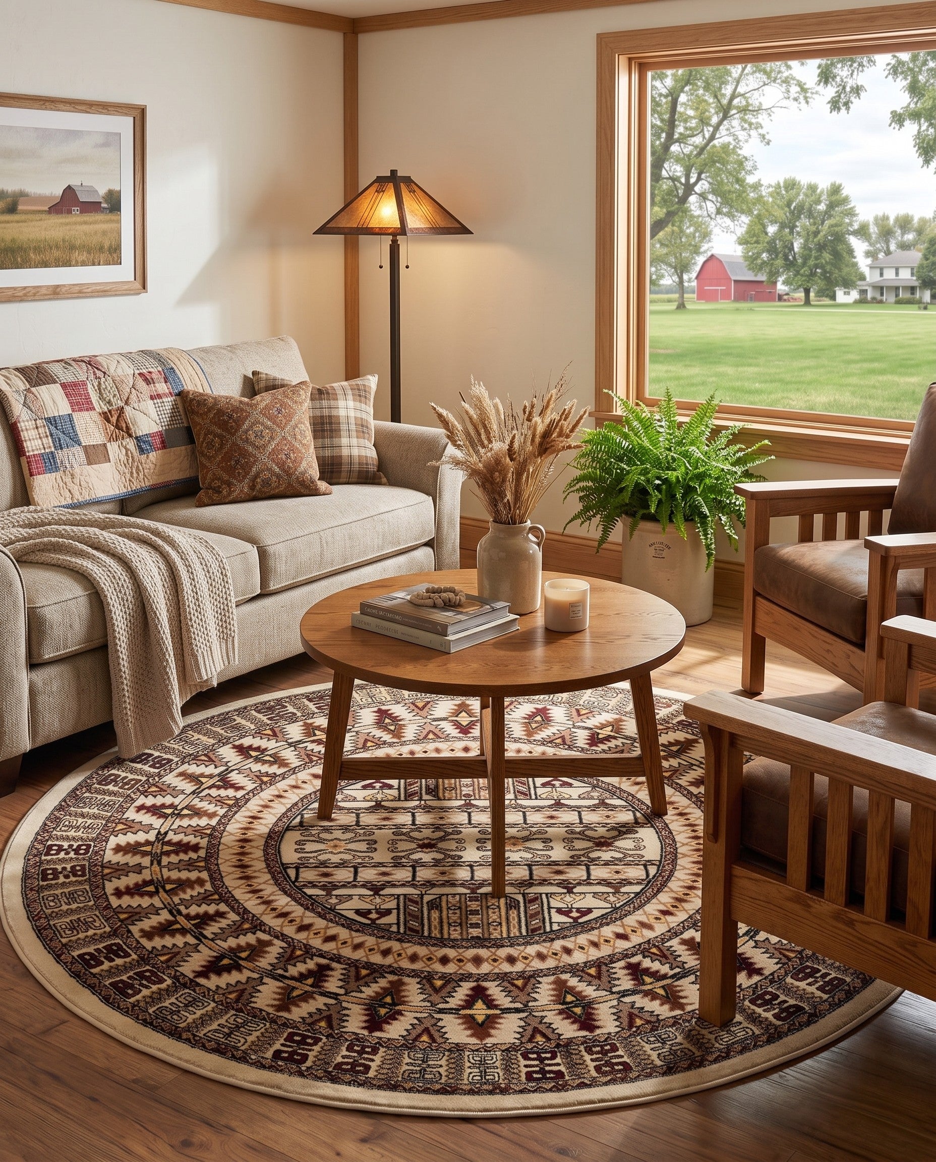 Beige Bokhara Round Rug