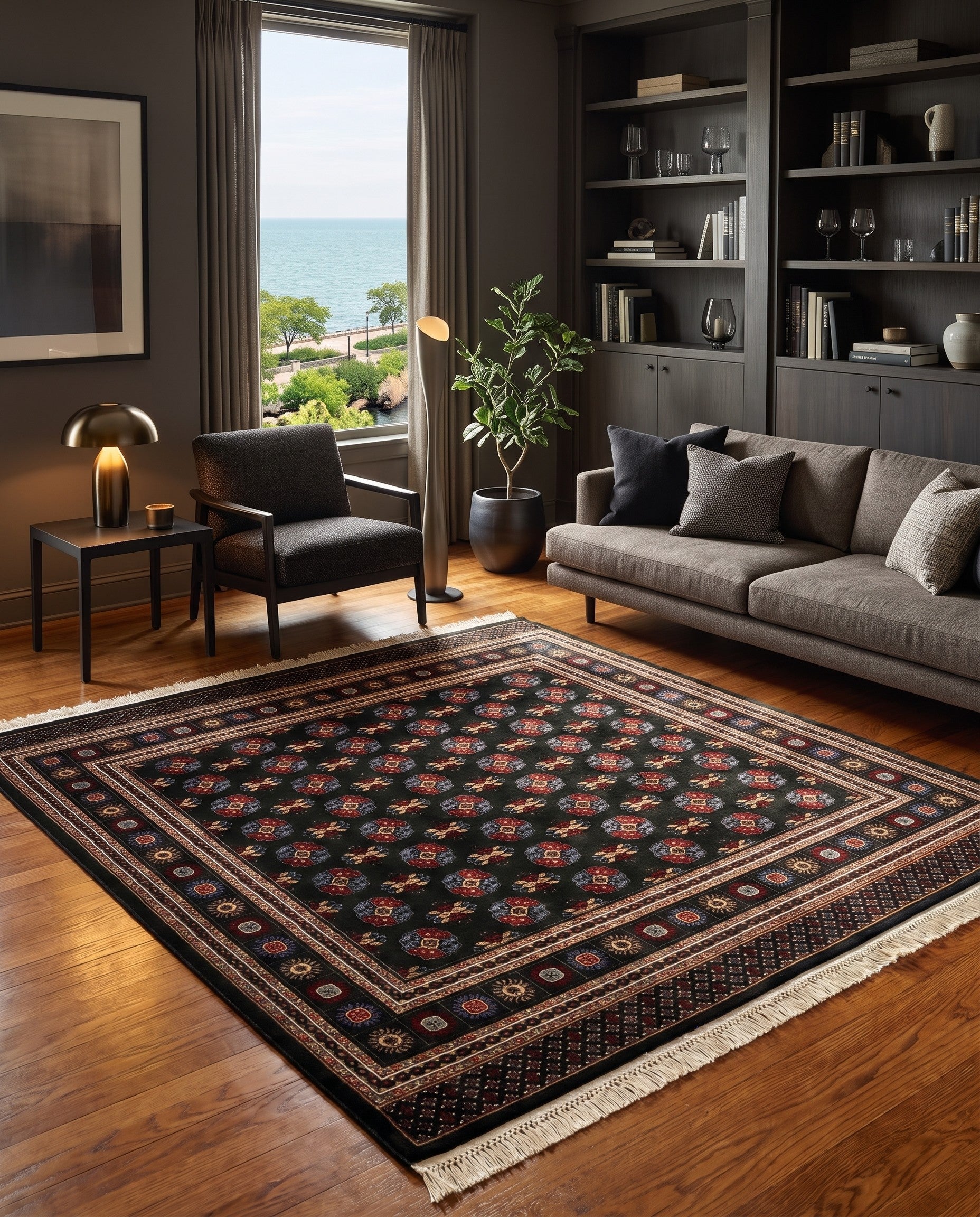 Dark Green Bokhara Square Rug