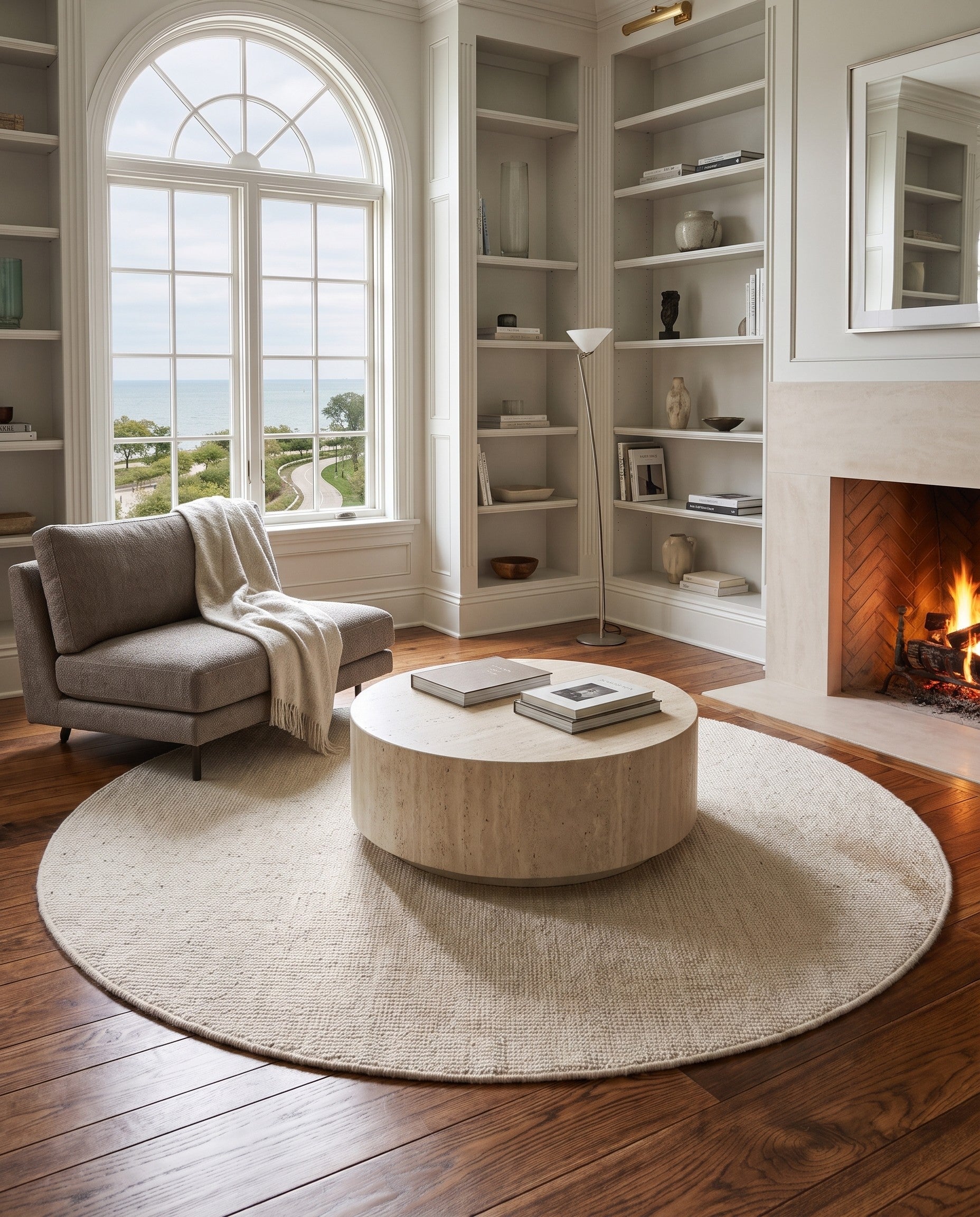 Vanilla Bean Hand Woven Jill Zarin English Manor Wool Round Rug