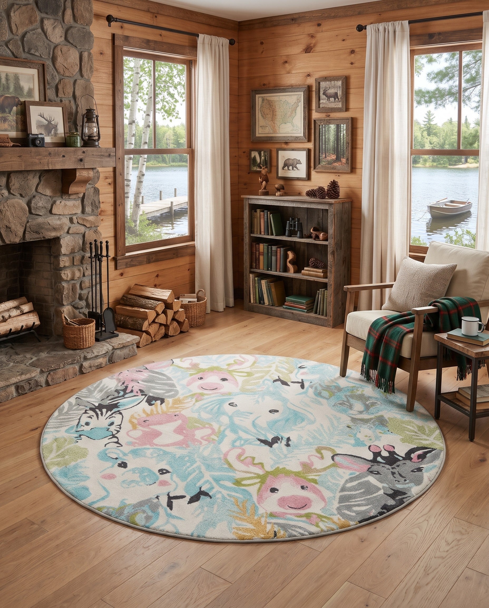Animals Whimsy Kids Round Rug