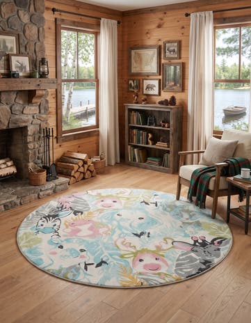 Animals Whimsy Kids Round Rug